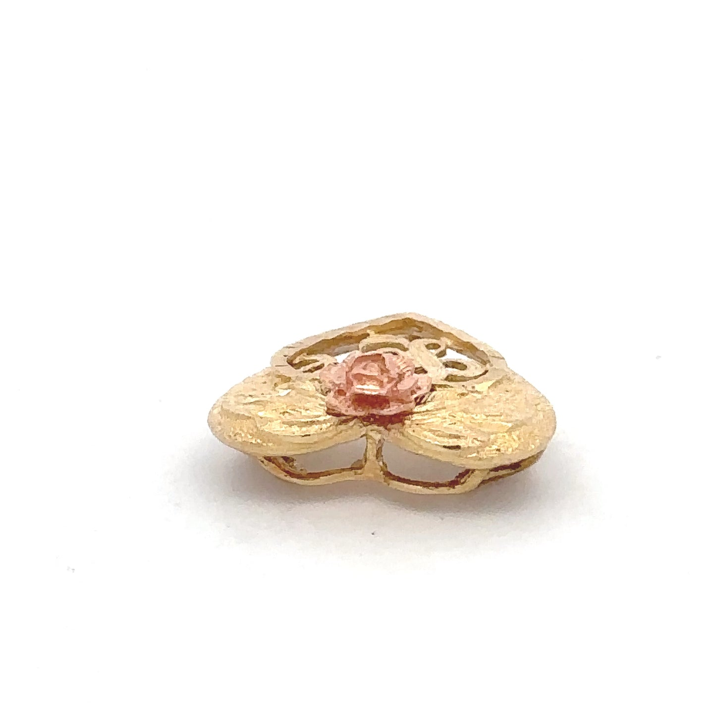 14kt yellow gold LOVE heart with pink rose vintage charm