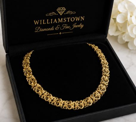 Vintage 14K Yellow Gold Fancy Heart & Bow Link Necklace