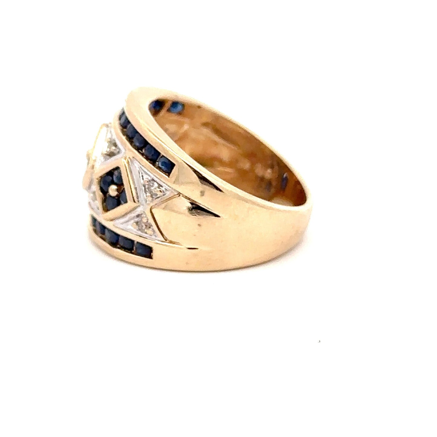 14KT solid gold Yellow Gold Ring with Diamonds and Sapphires