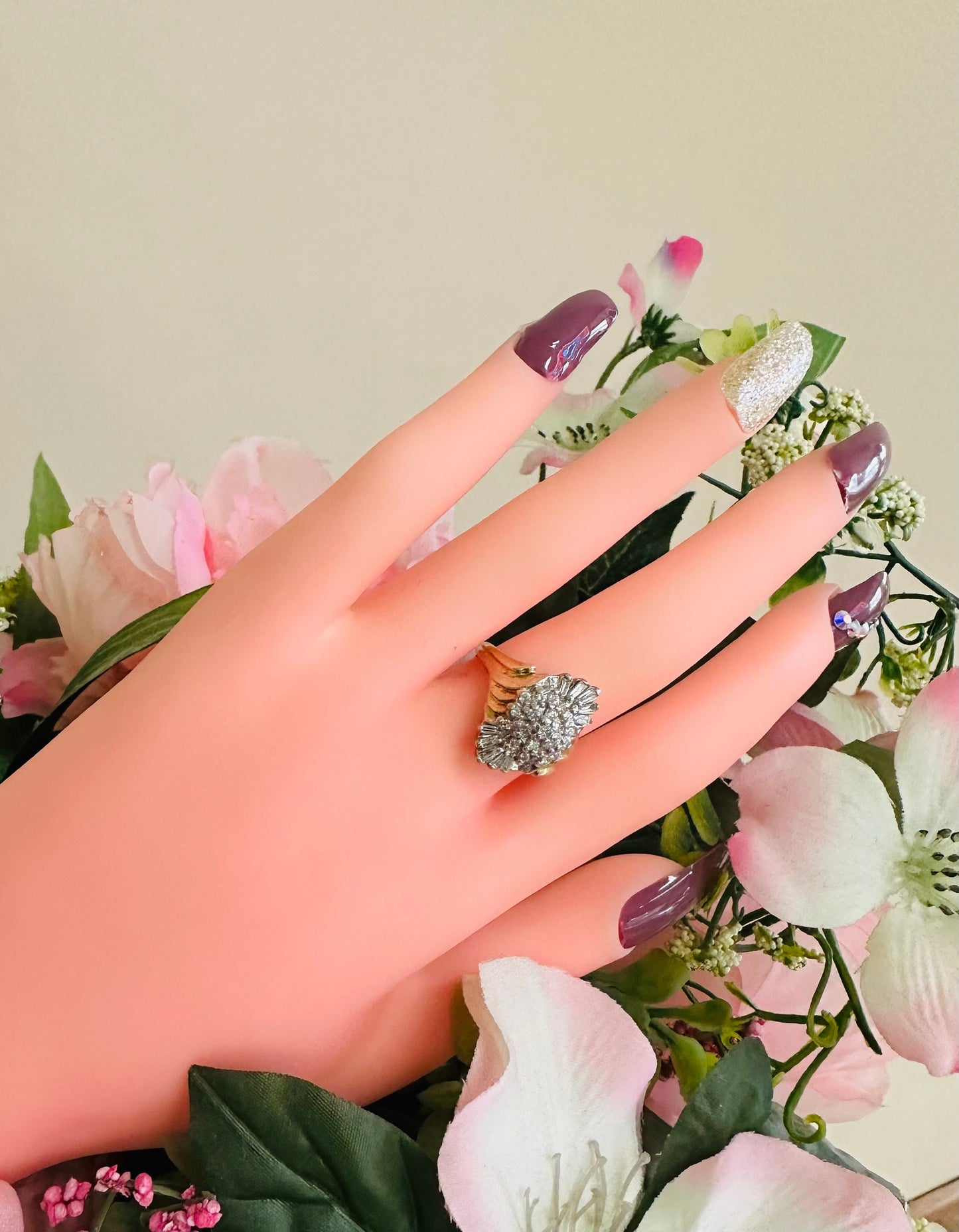 14KT solid Yellow Gold Ring Diamond Cluster