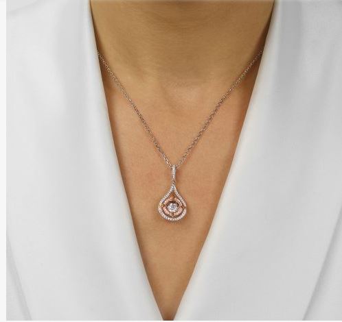 Diamond Solitaire Double Halo Fleur-de-Lis Drop Pendant in Sterling Silver
