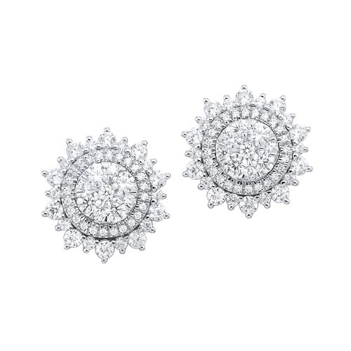 White Gold Diamond Sunburst Stud Earrings