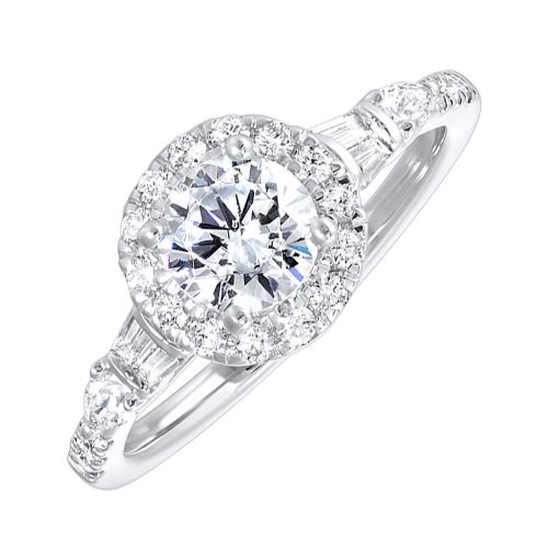 14KT White Gold Halo Round Engagement Ring