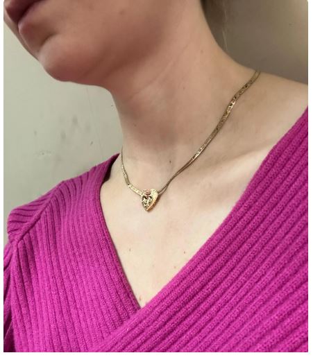 14kt yellow gold LOVE heart with pink rose vintage charm