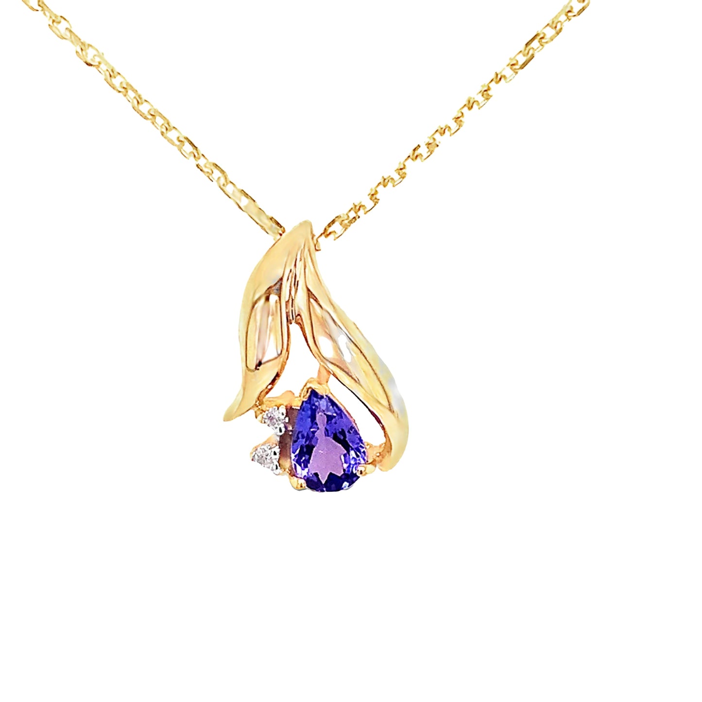14KT Yellow Gold Pear Shaped Tanzanite Pendant with Diamonds