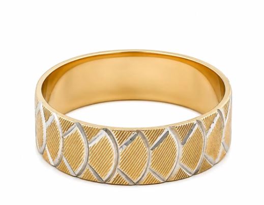 Vintage 10K Two-Tone Gold Comfort Fit Band  | Diamond Cut Geometric Design