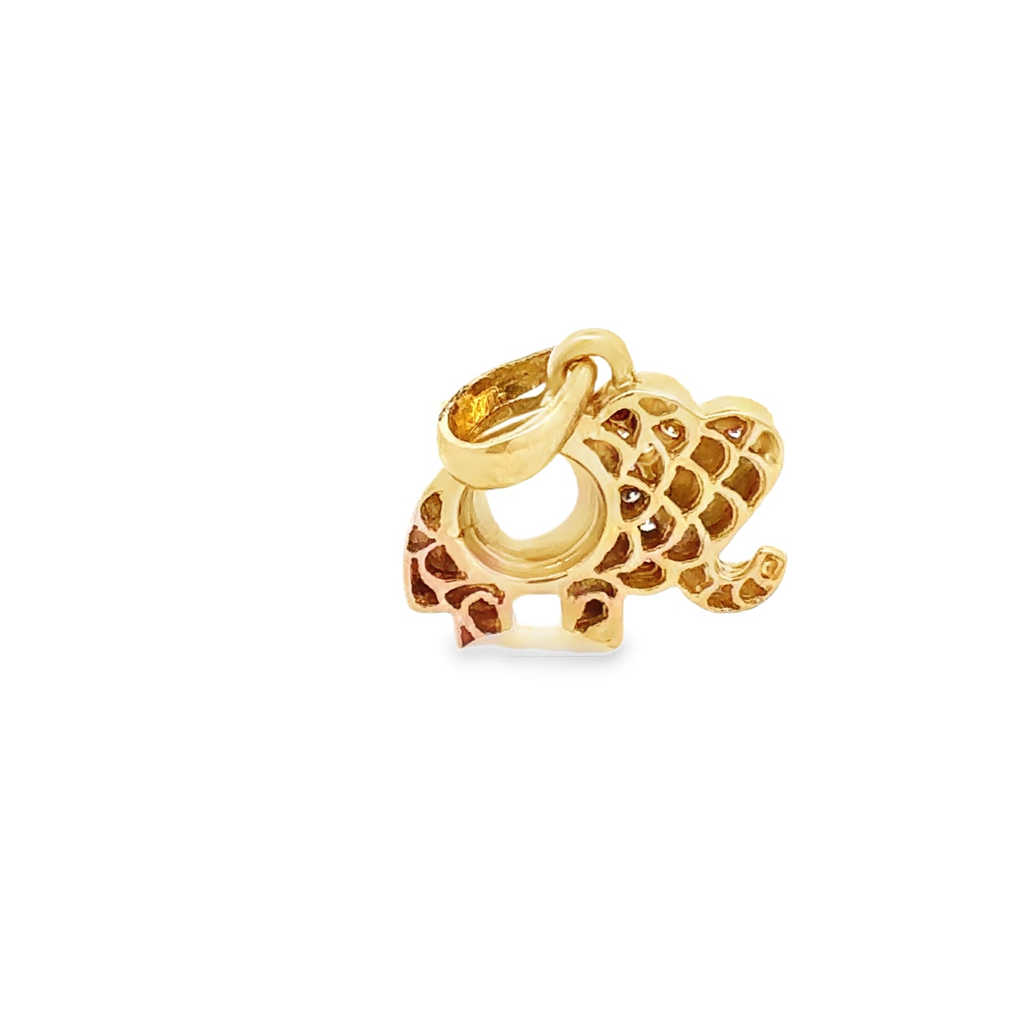 18kt yellow solid gold elephant charm with diamonds charm