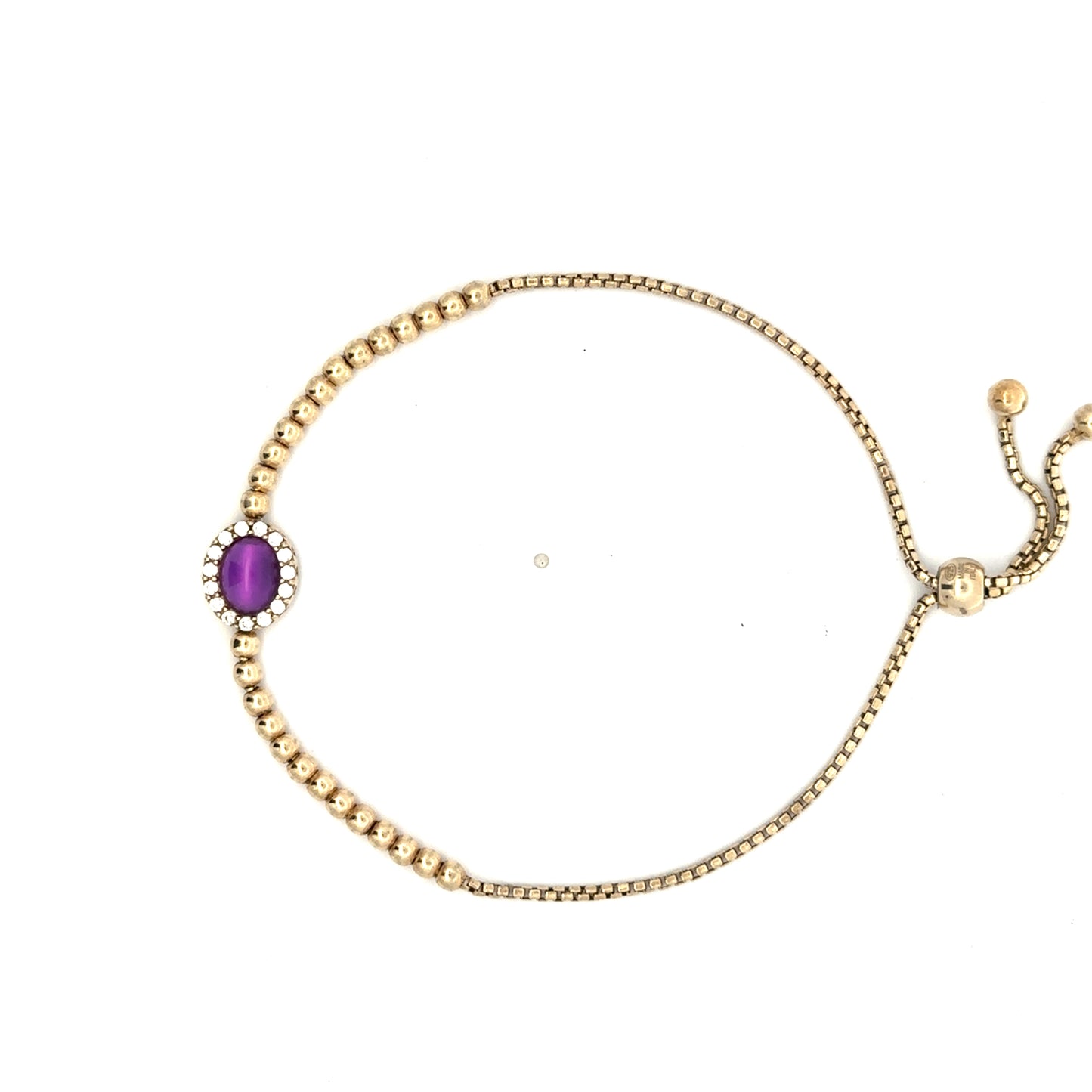 adjustable bracelet oval purple stone/cz