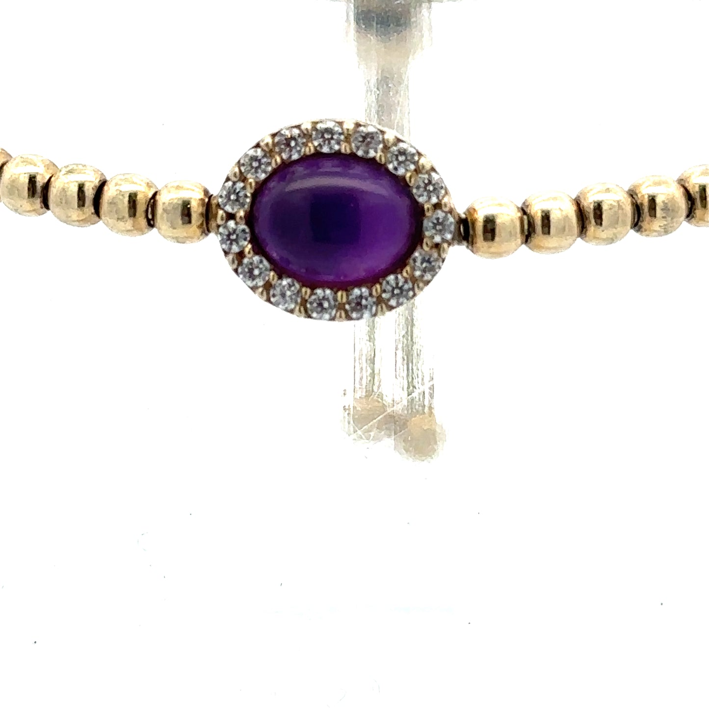 adjustable bracelet oval purple stone/cz