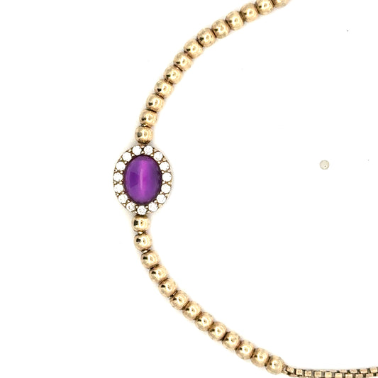 adjustable bracelet oval purple stone/cz