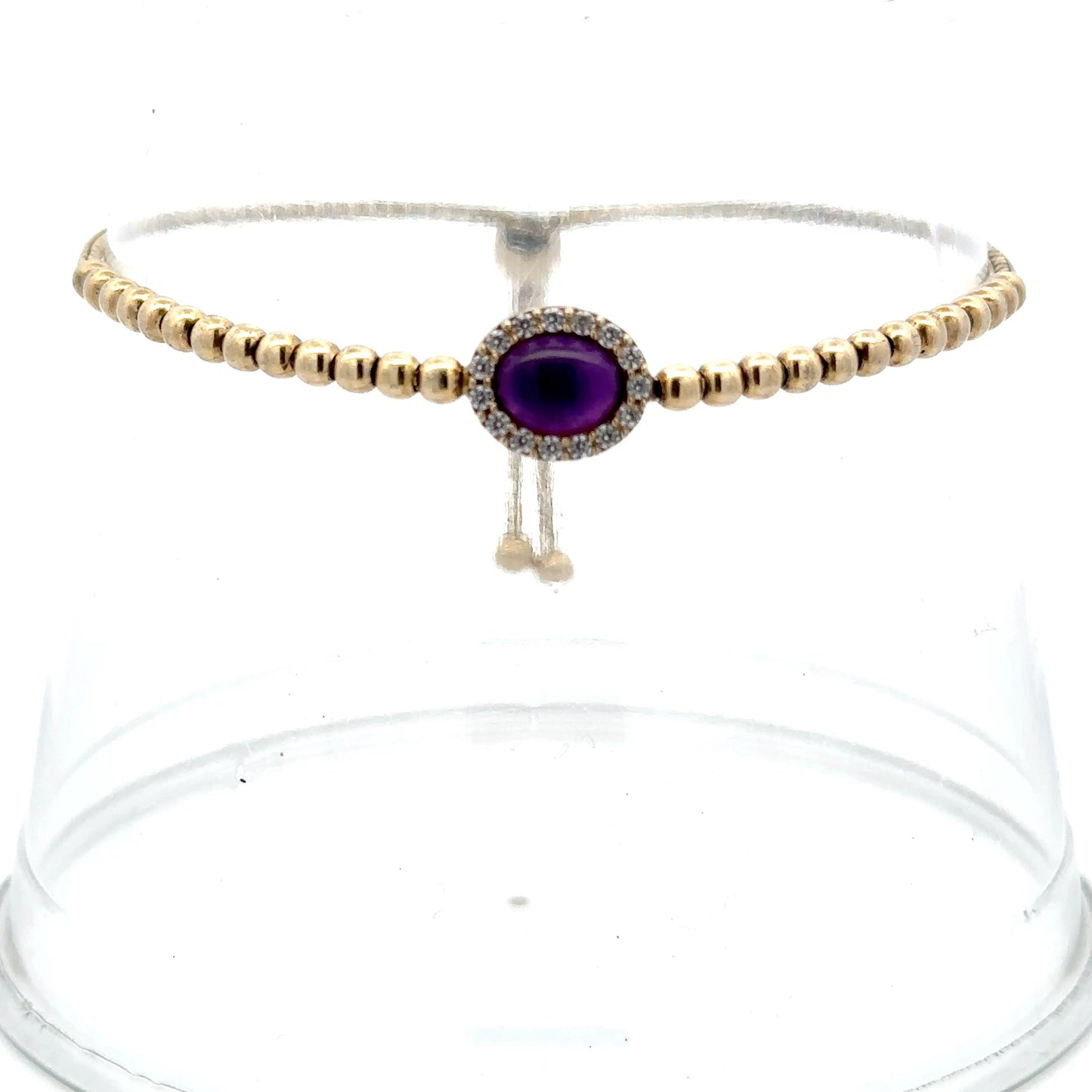 adjustable bracelet oval purple stone/cz