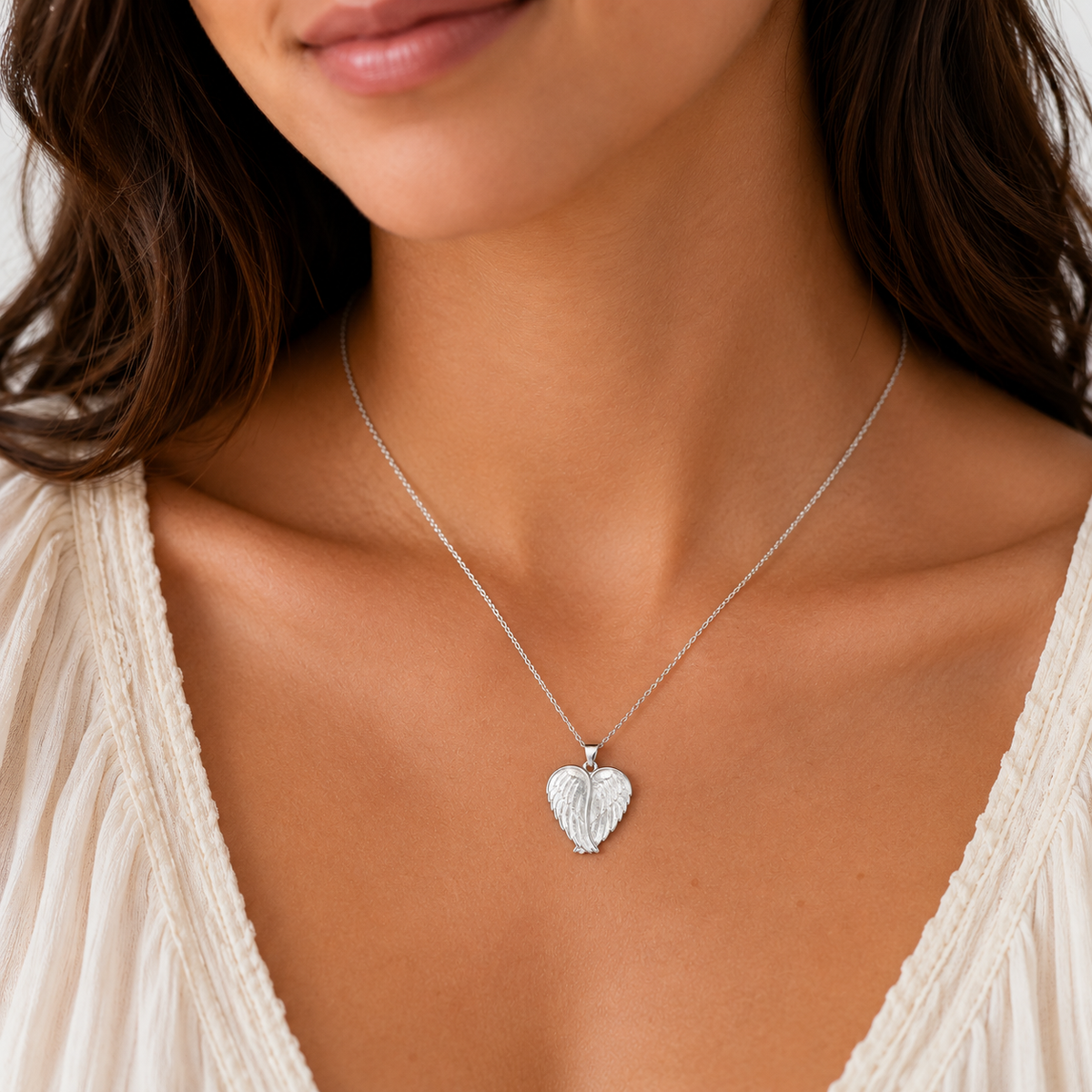 Nicole Barr White Angel Wings Necklace – Sterling Silver Enamel Pendant