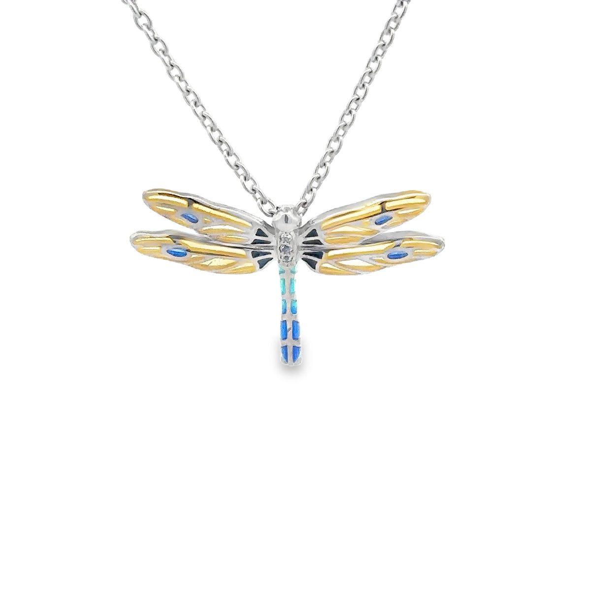 Yellow Plique-a-Jour Dragonfly Necklace sterling silver