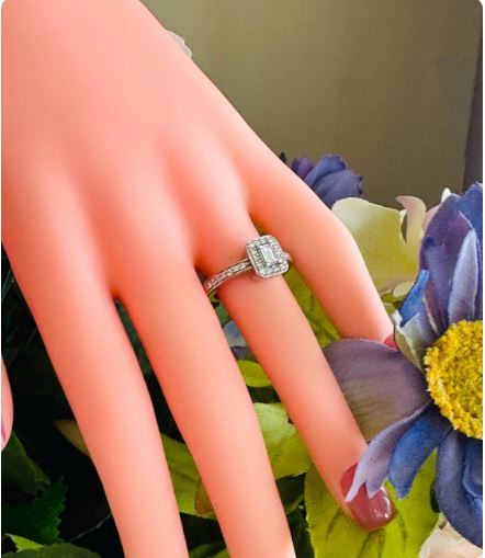 14kt white gold Vintage emerald Cut engagement ring