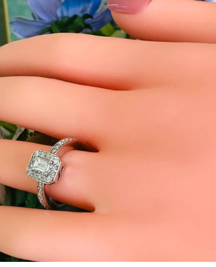 14kt white gold Vintage emerald Cut engagement ring
