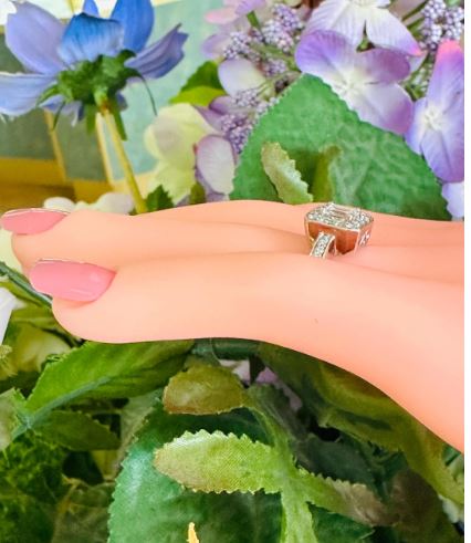 14kt white gold Vintage emerald Cut engagement ring