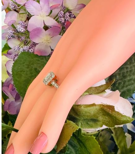 14kt white gold Vintage emerald Cut engagement ring