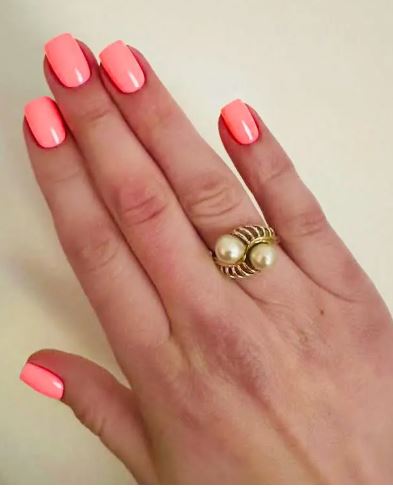 10kt yellow solid gold double pearl vintage ring