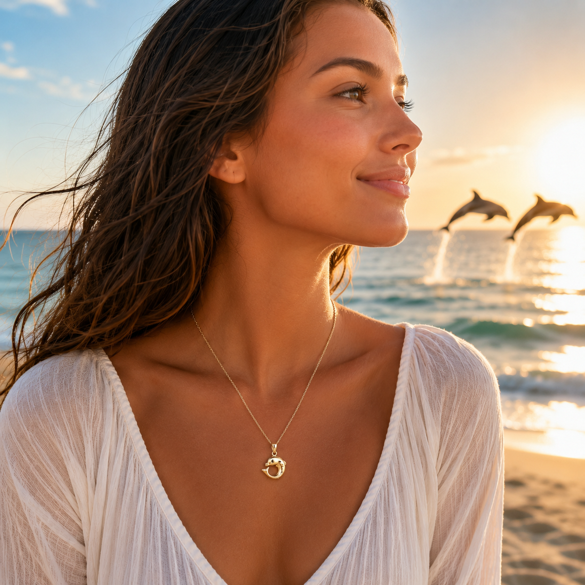 14K Yellow Gold Dolphin Charm– Ocean & Beach Lover Charm