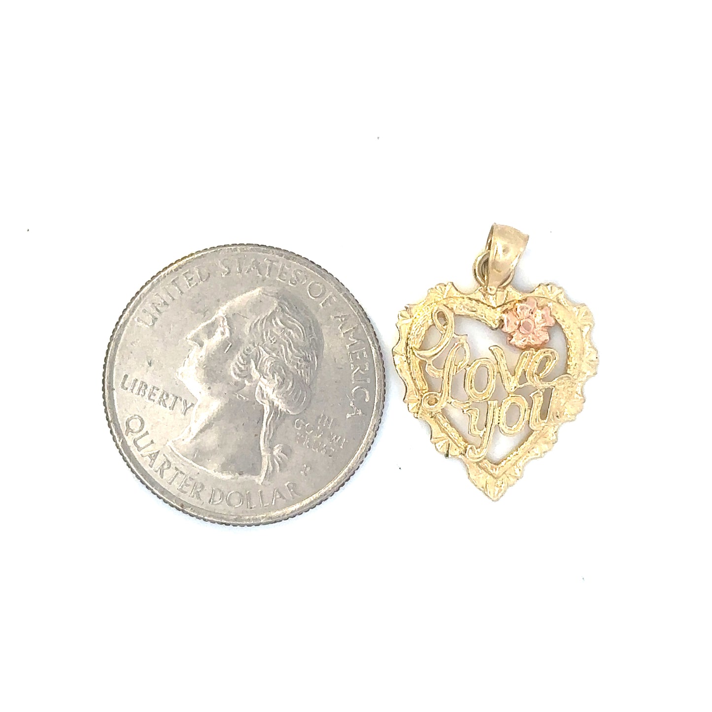 14kt yellow solid gold I love you charm