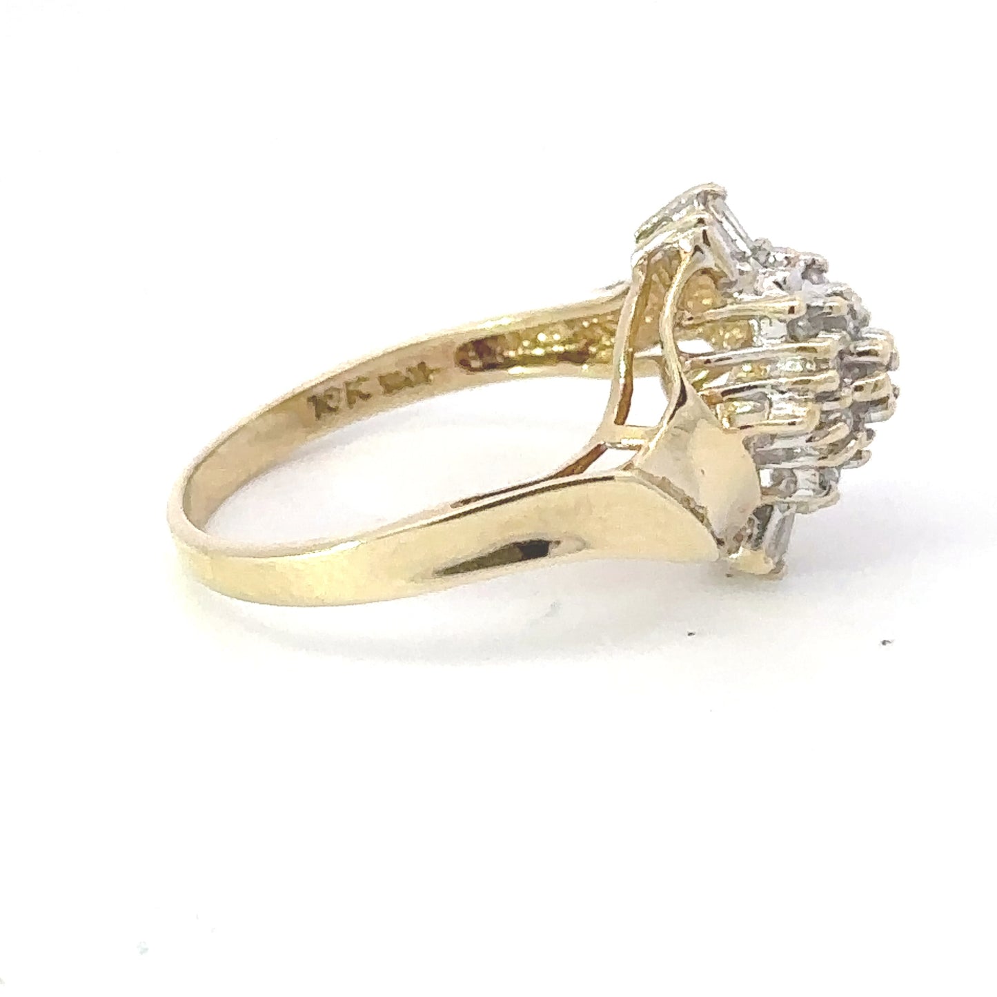 10kt yellow gold diamond cluster vintage ring