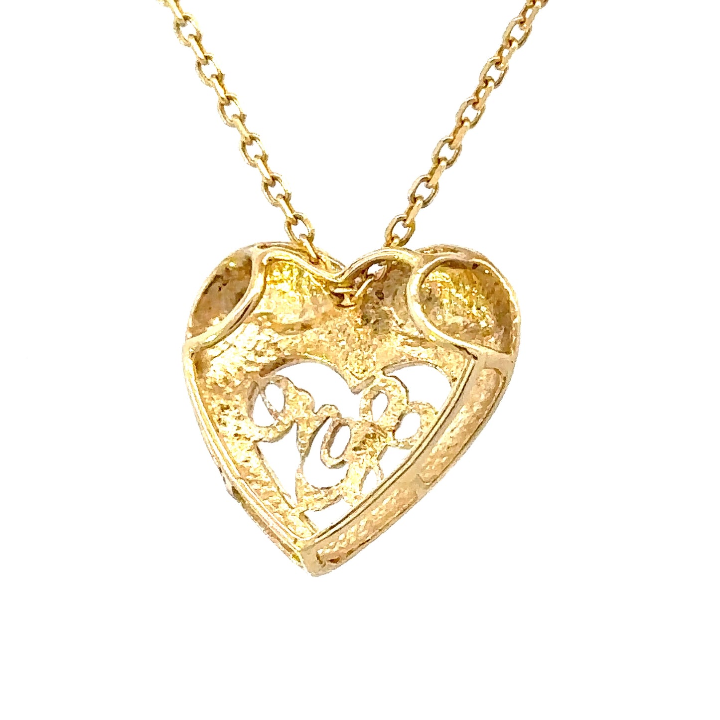 14kt yellow gold LOVE heart with pink rose vintage charm