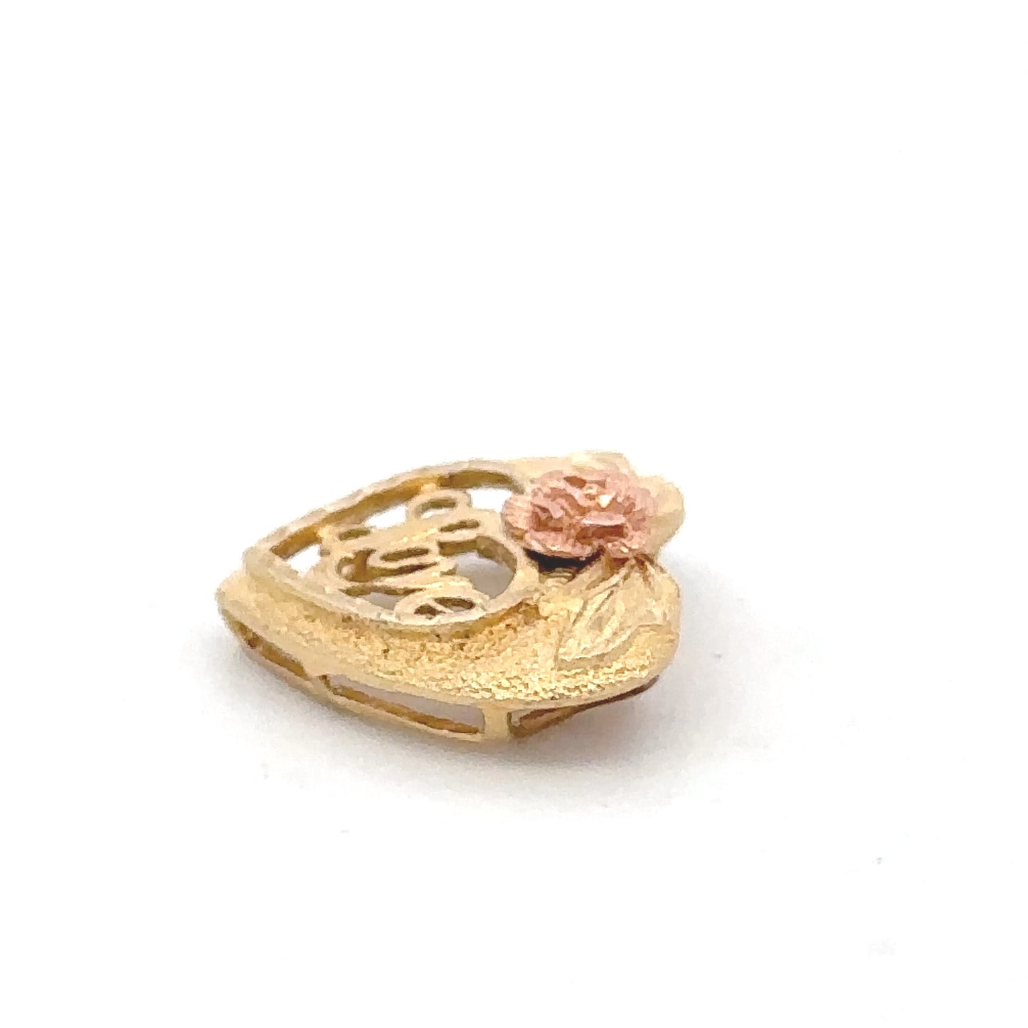 14kt yellow gold LOVE heart with pink rose vintage charm