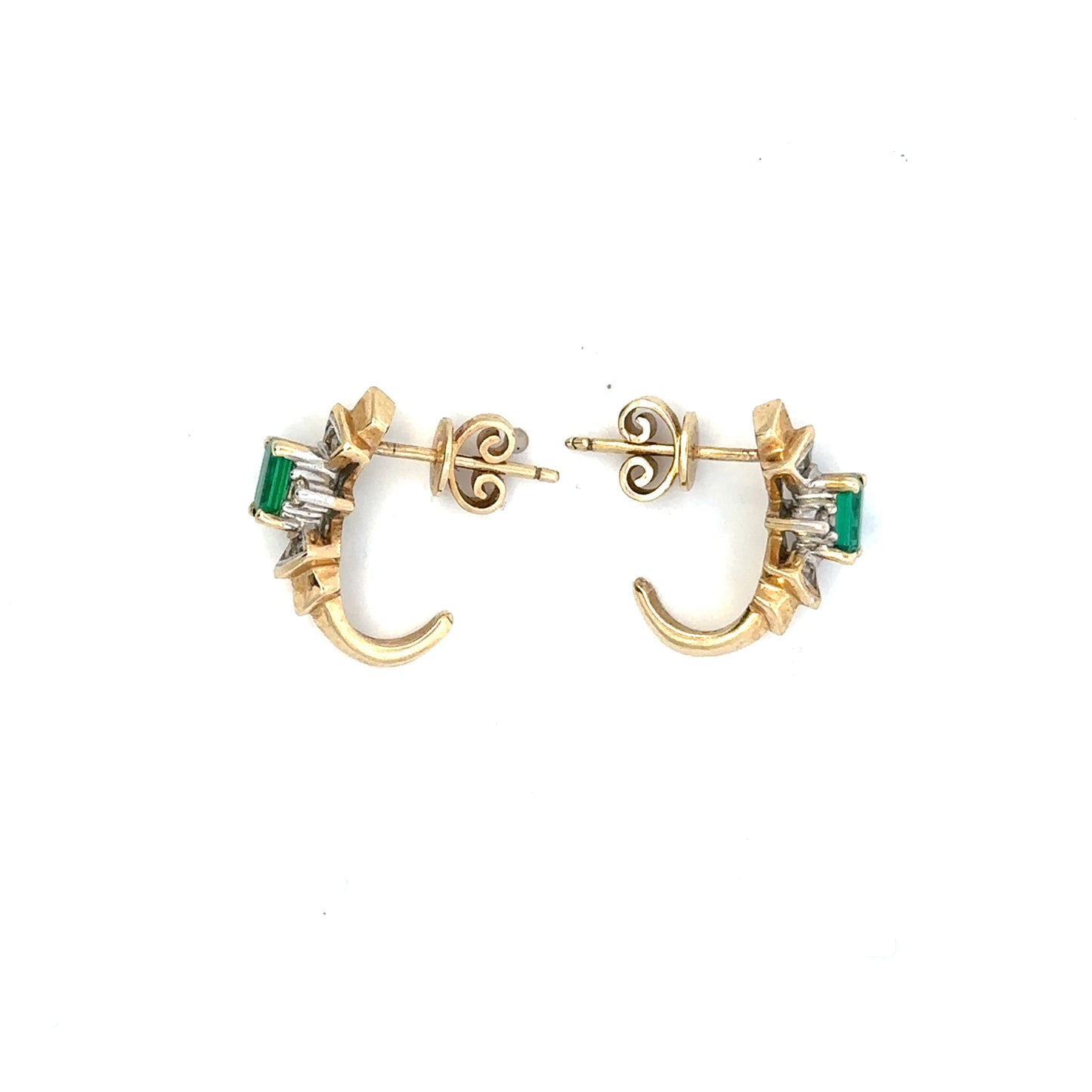 10kt yellow gold emerald and diamond earrings