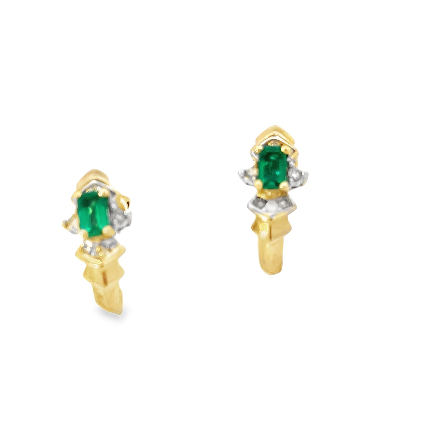 10kt yellow gold emerald and diamond earrings