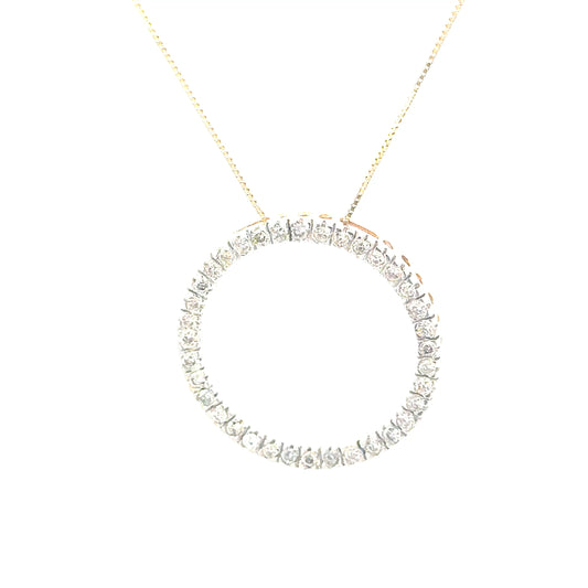 14kt yellow solid gold circle diamond pendant vintage