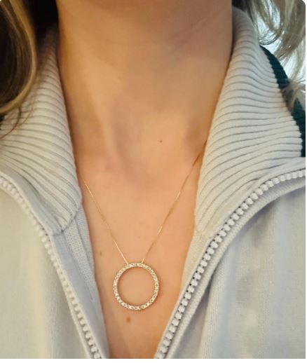 14kt yellow solid gold circle diamond pendant vintage