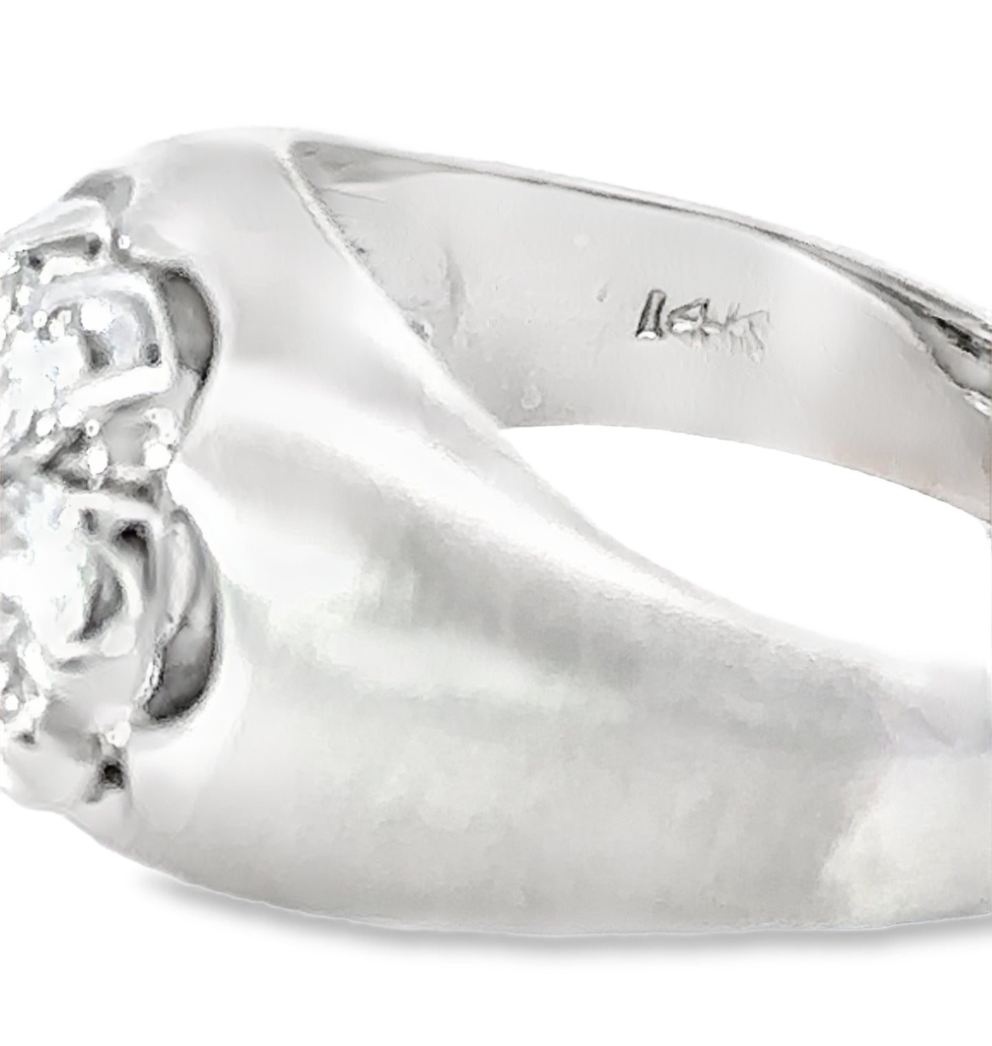 14kt white solid gold natural diamonds vintage men's ring