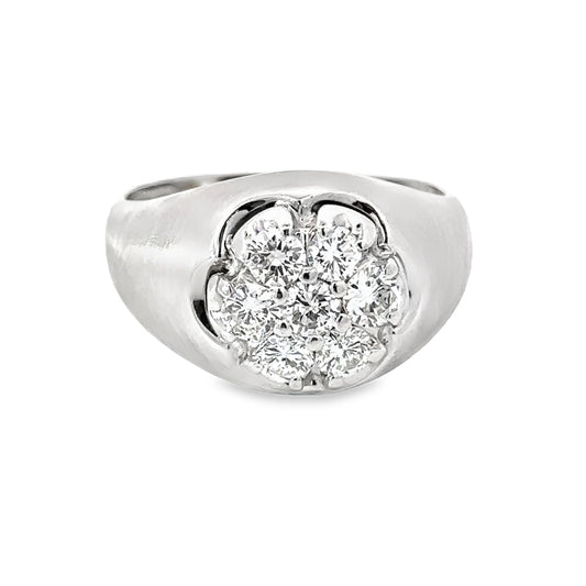 14kt white solid gold natural diamonds vintage men's ring