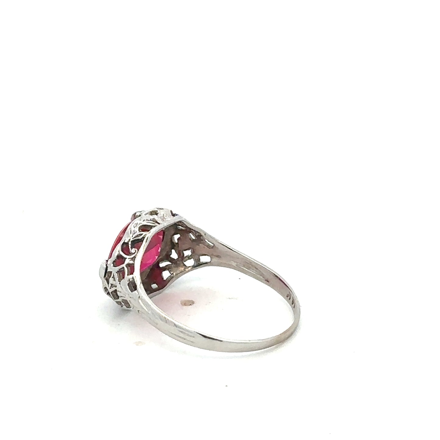14kt solid white gold antique style red stone ring