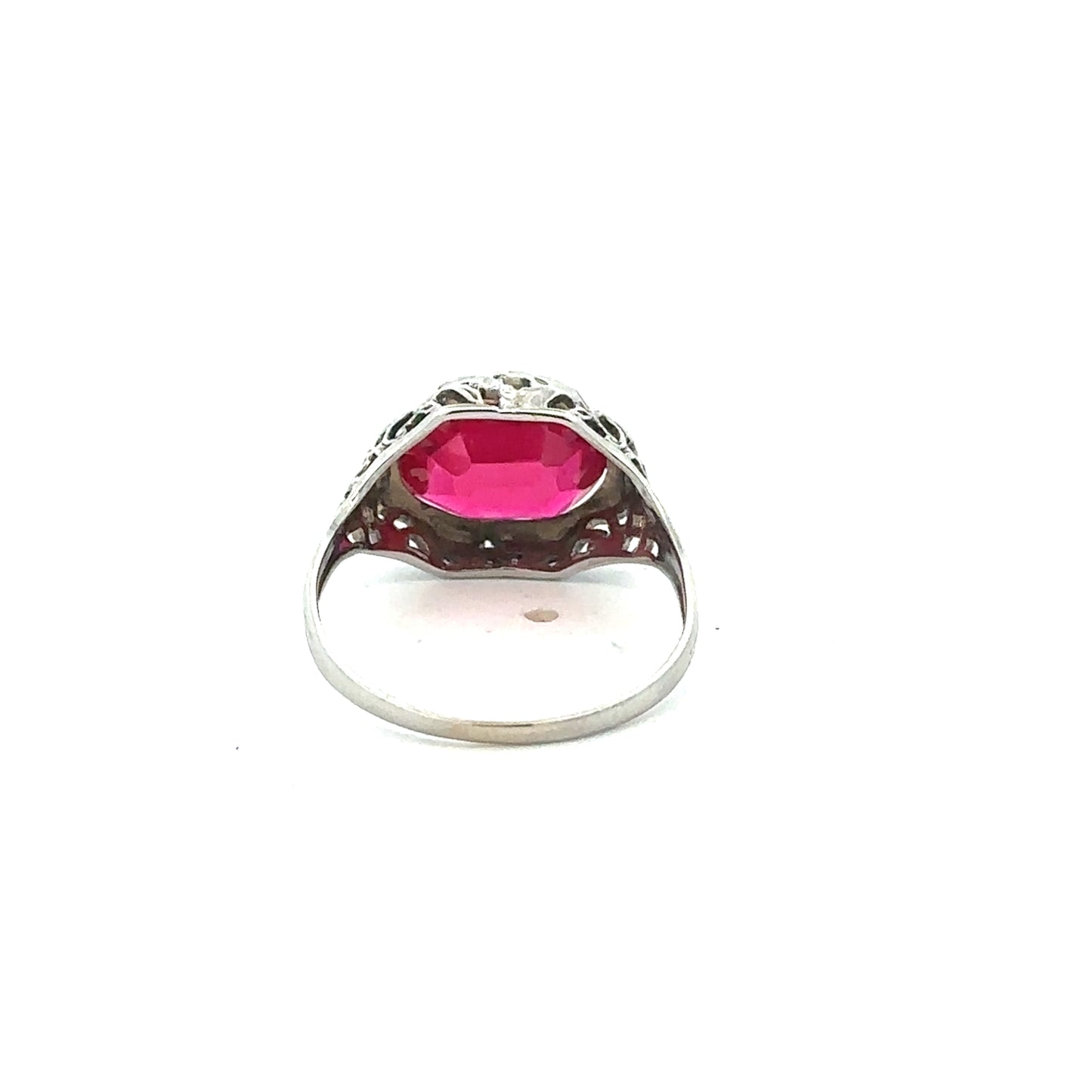 14kt solid white gold antique style red stone ring
