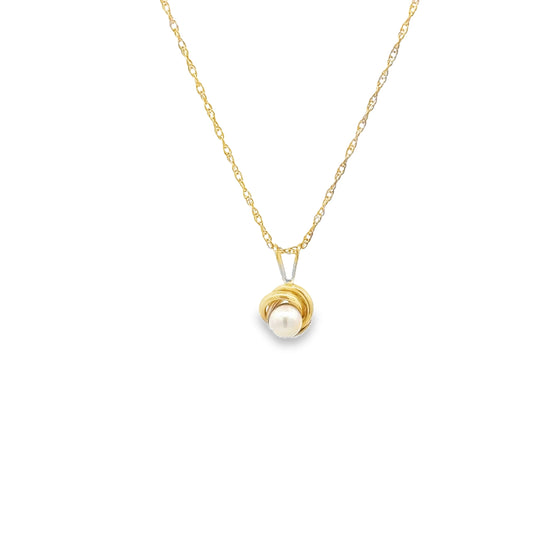 14kt yellow solid gold love knot Pearl pendant vintage
