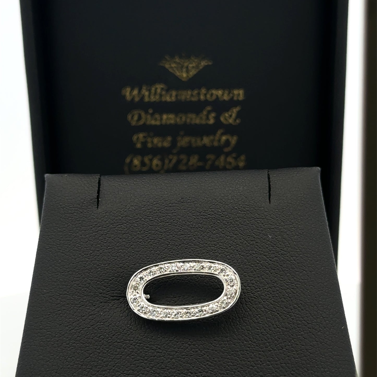 14kt white solid gold oval diamond pin  vintage