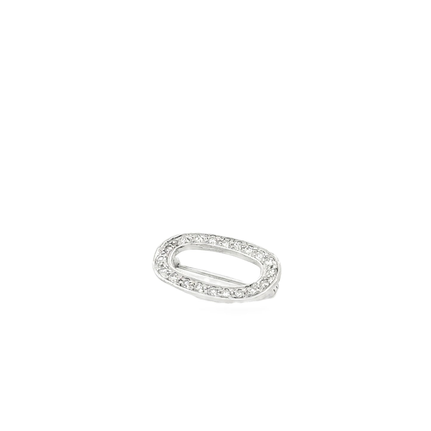 14kt white solid gold oval diamond pin  vintage