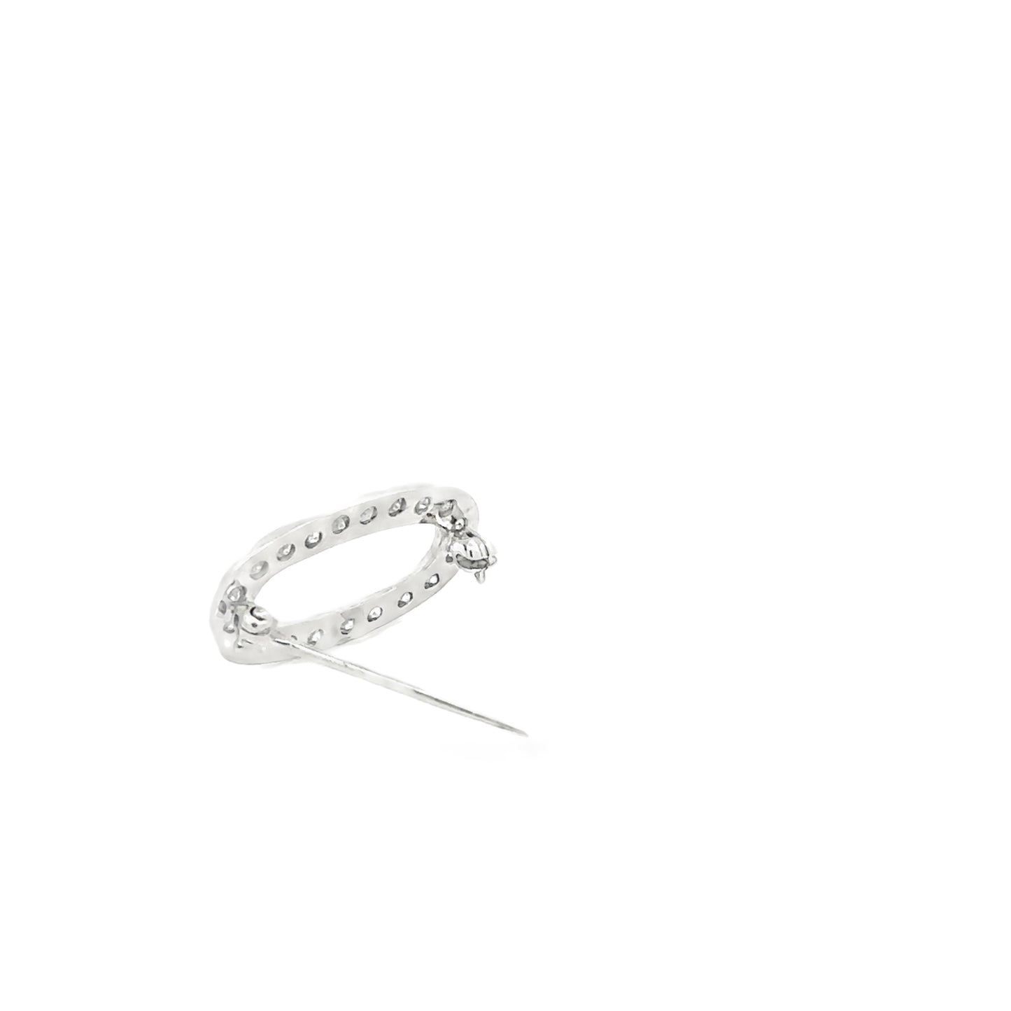 14kt white solid gold oval diamond pin  vintage