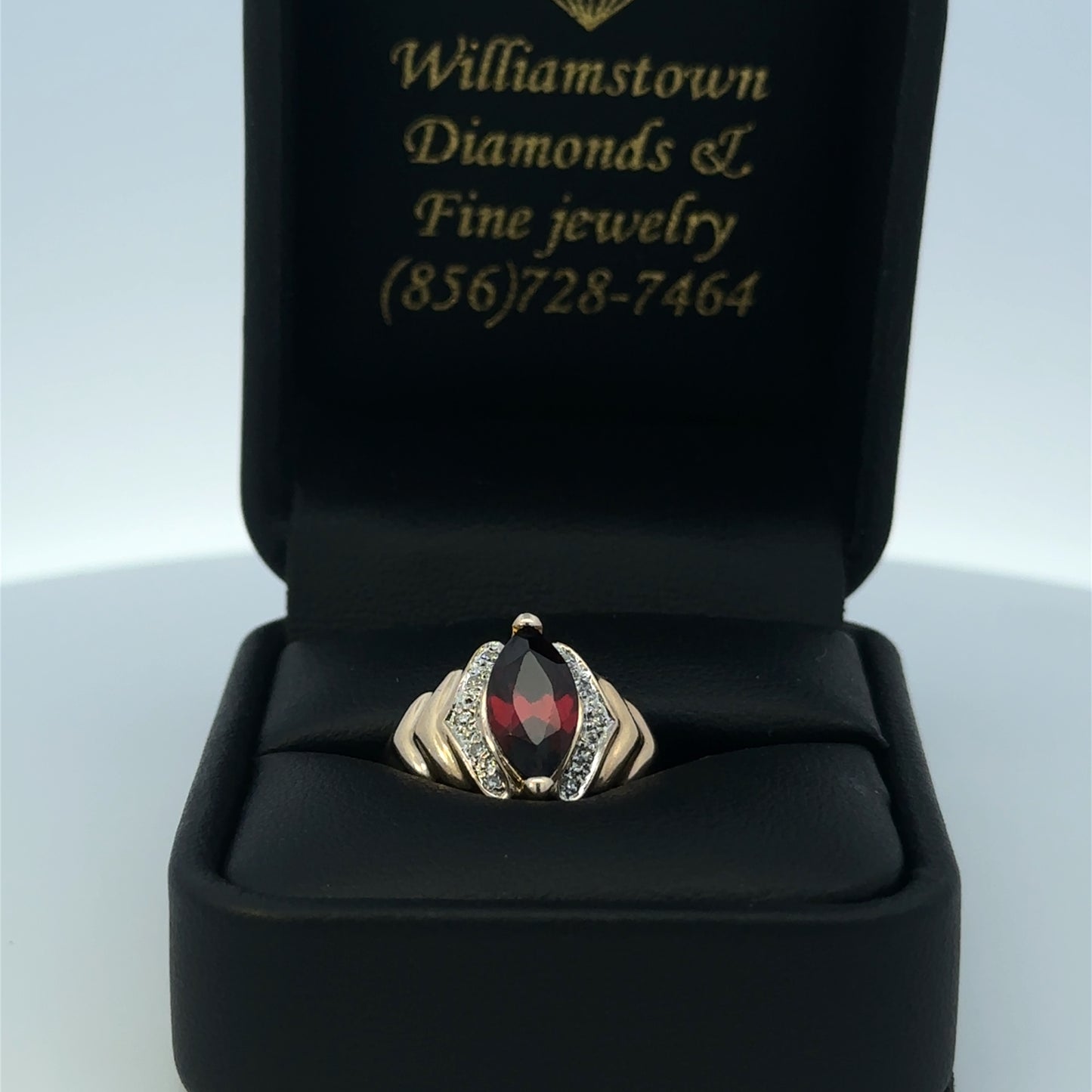 14kt yellow solid gold garnet and diamond ring vintage