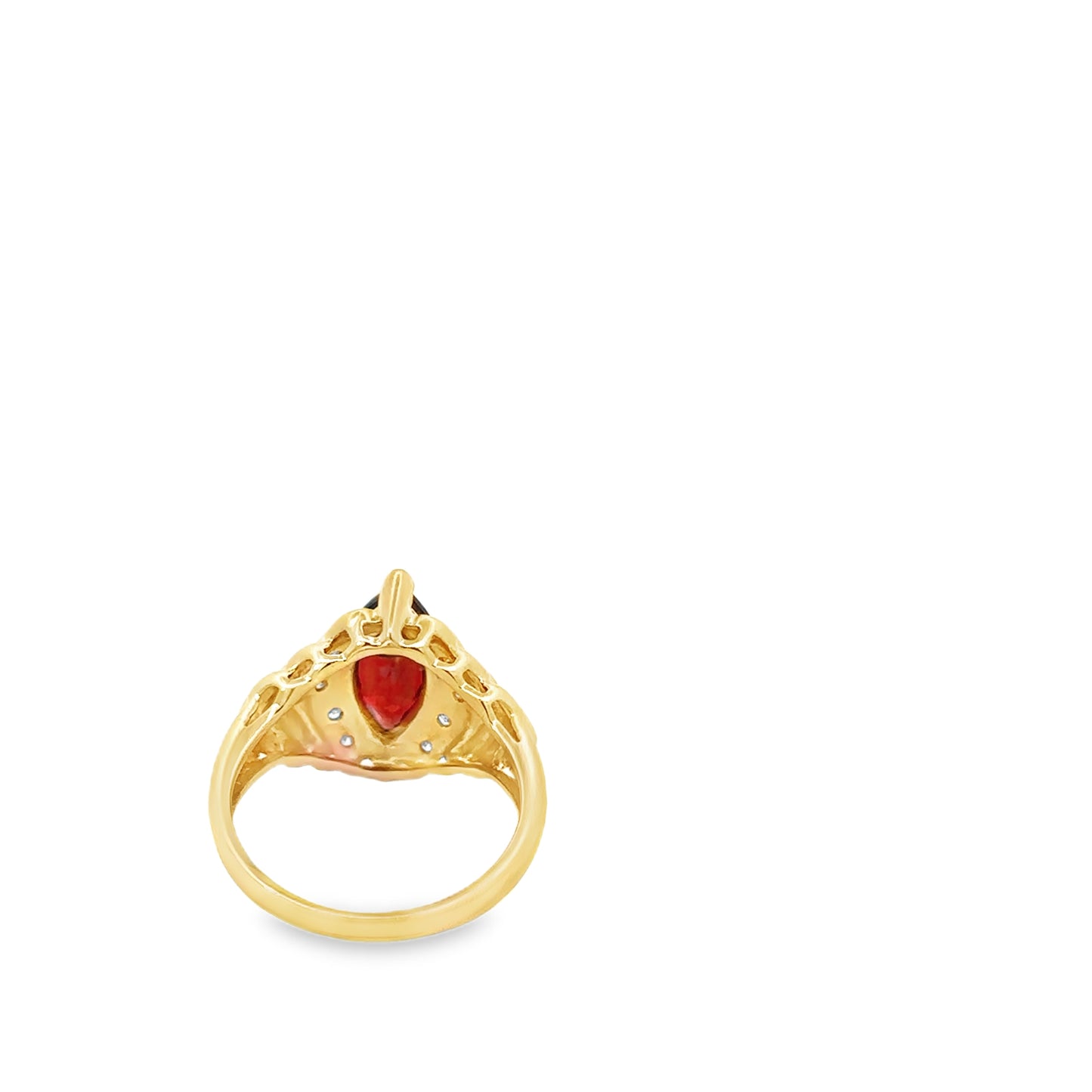 14kt yellow solid gold garnet and diamond ring vintage