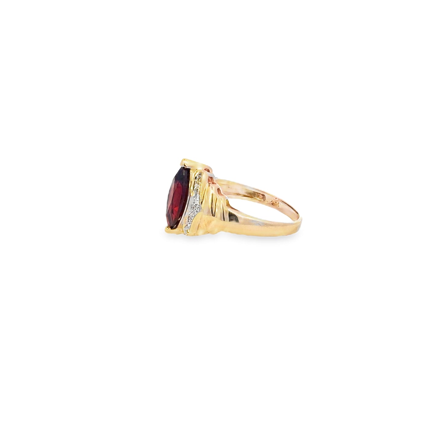14kt yellow solid gold garnet and diamond ring vintage