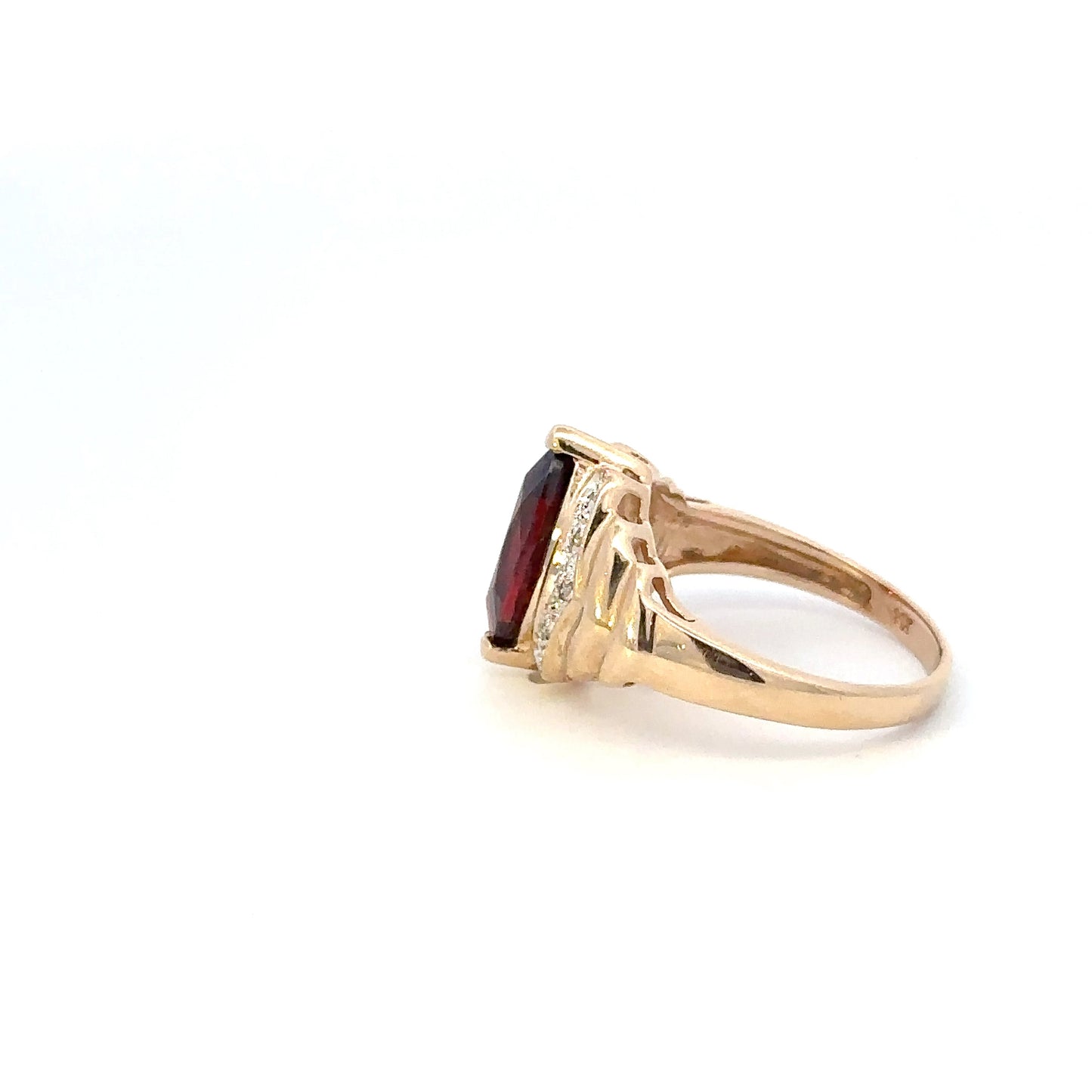 14kt yellow solid gold garnet and diamond ring vintage