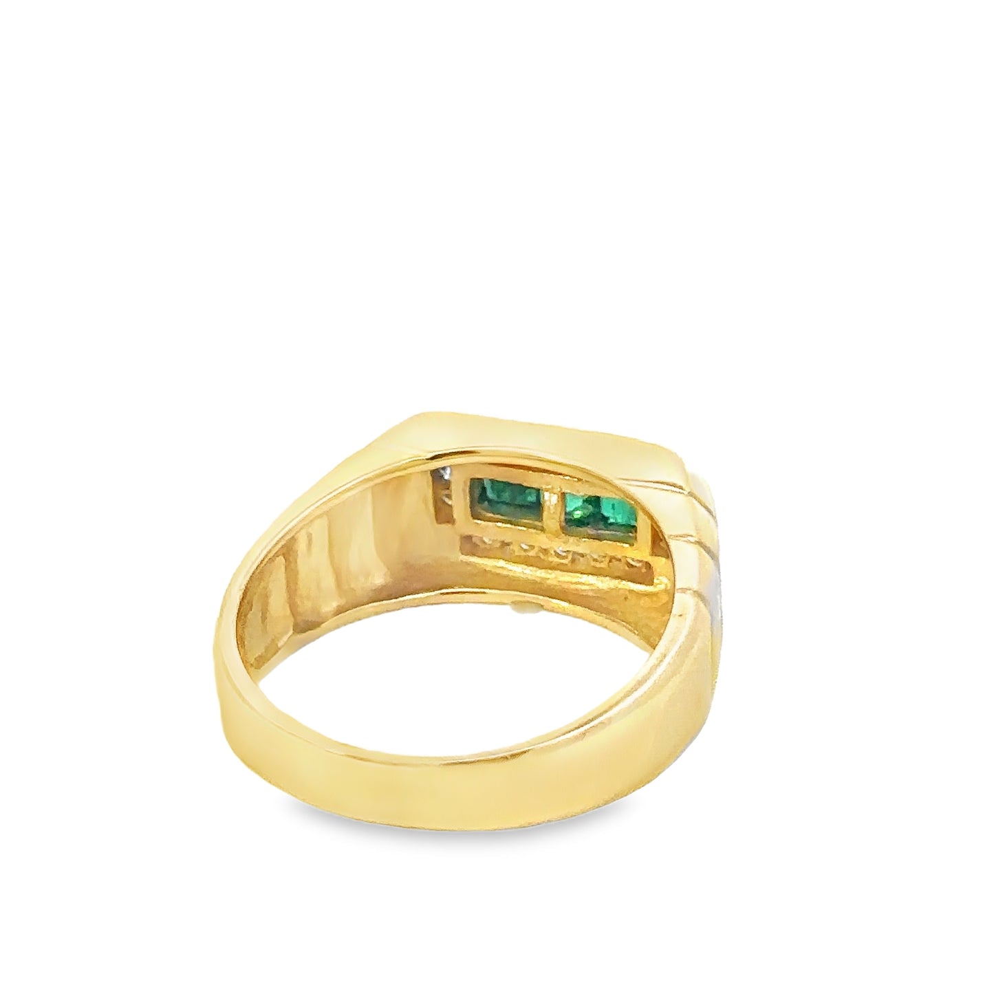 14kt yellow solid gold emerald and diamond vintage men's ring
