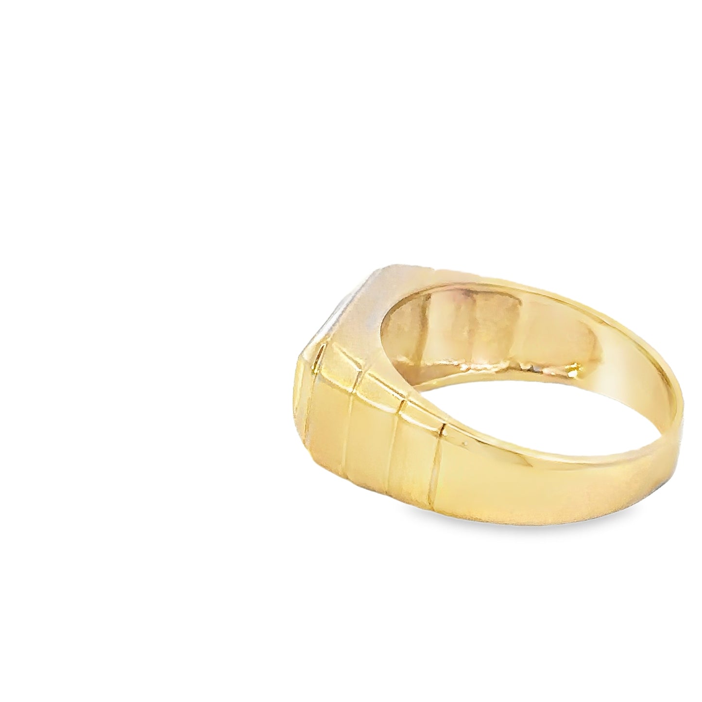 14kt yellow solid gold emerald and diamond vintage men's ring