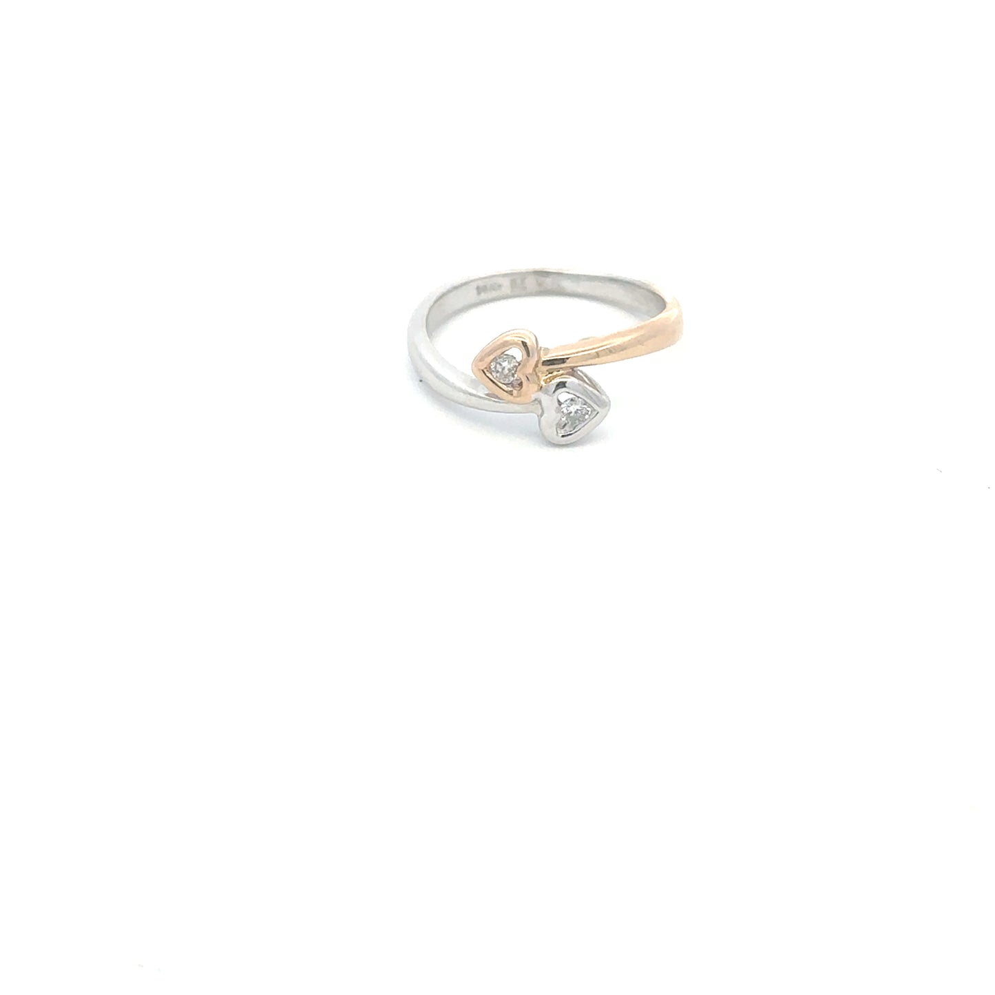 14kt two tone solid gold double heart ring vintage
