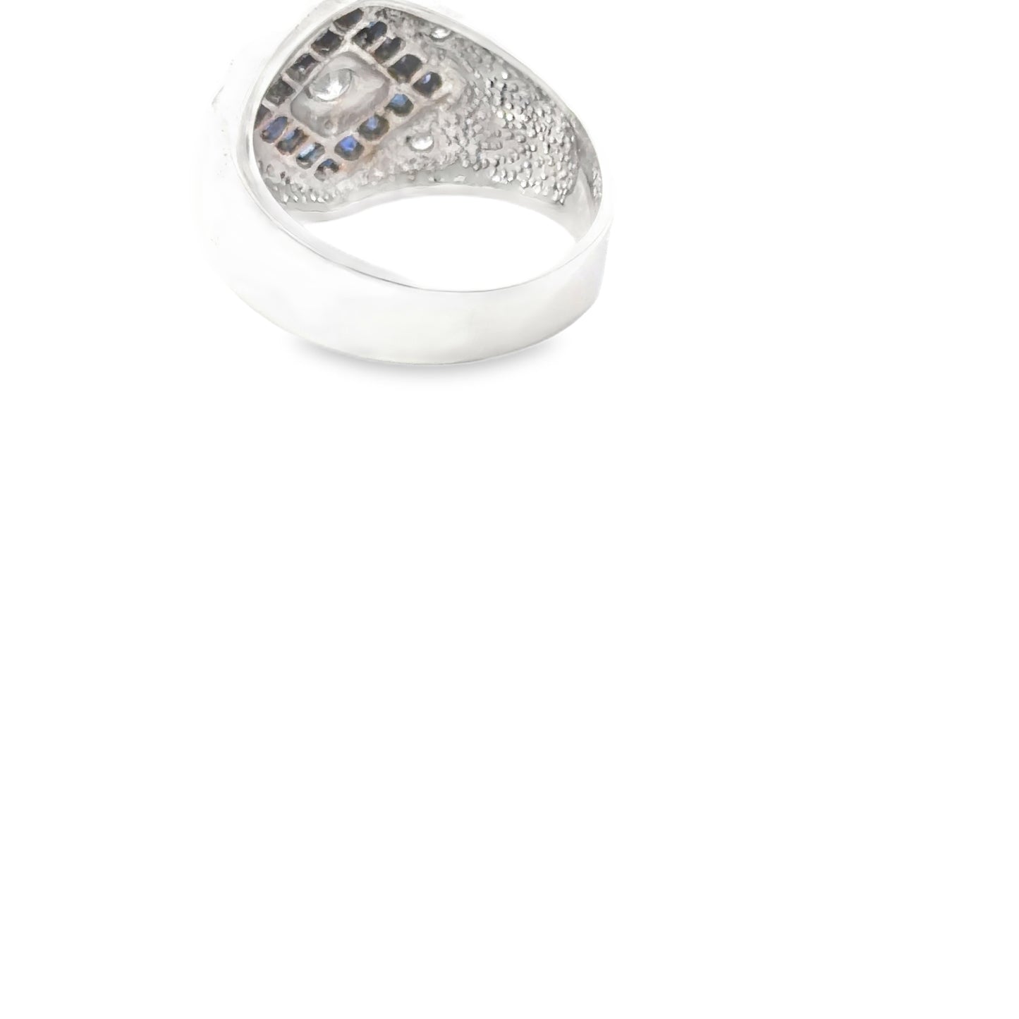 14kt solid white gold men's ring vintage sapphire and diamonds
