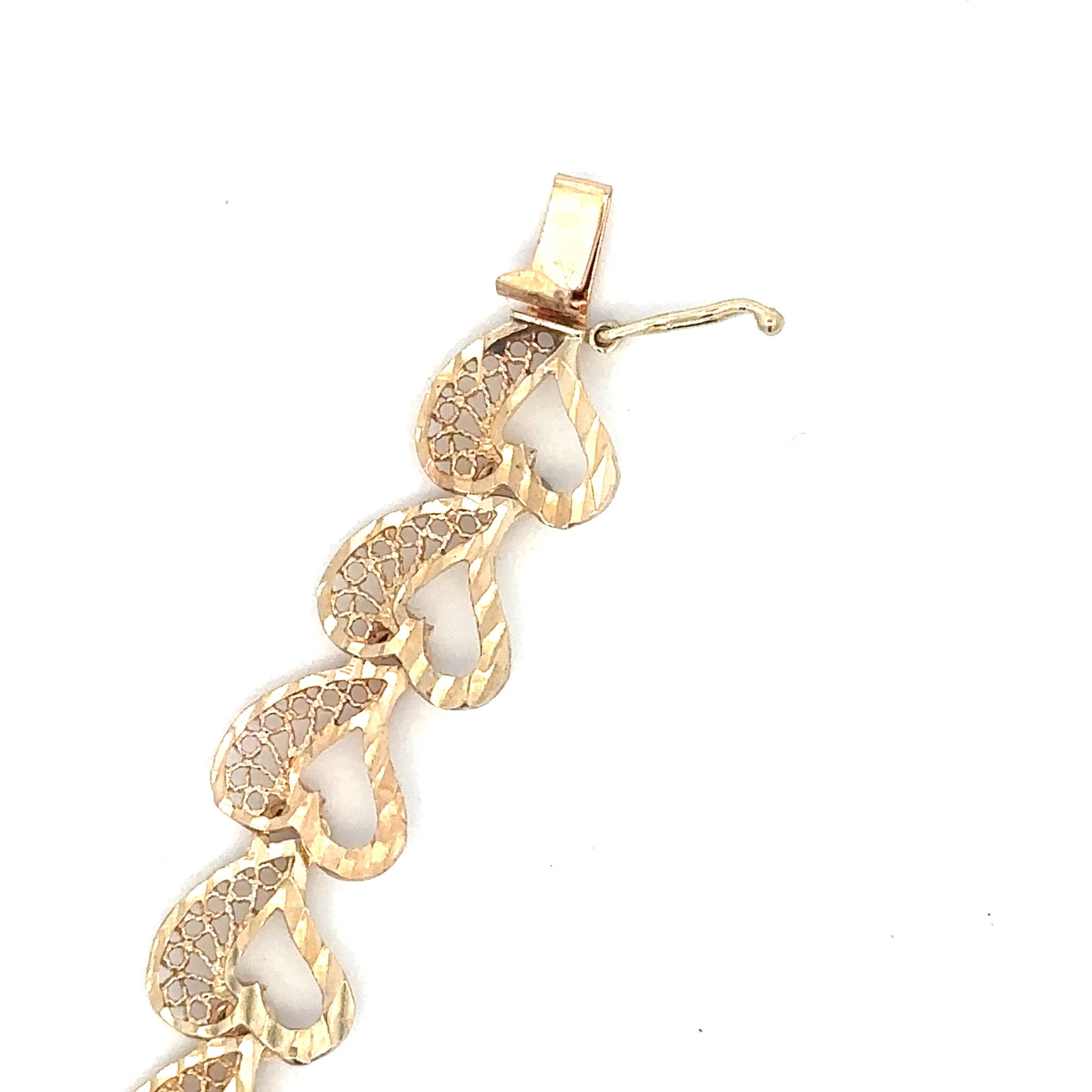 14kt yellow SOLID gold heart link bracelet VINTAGE