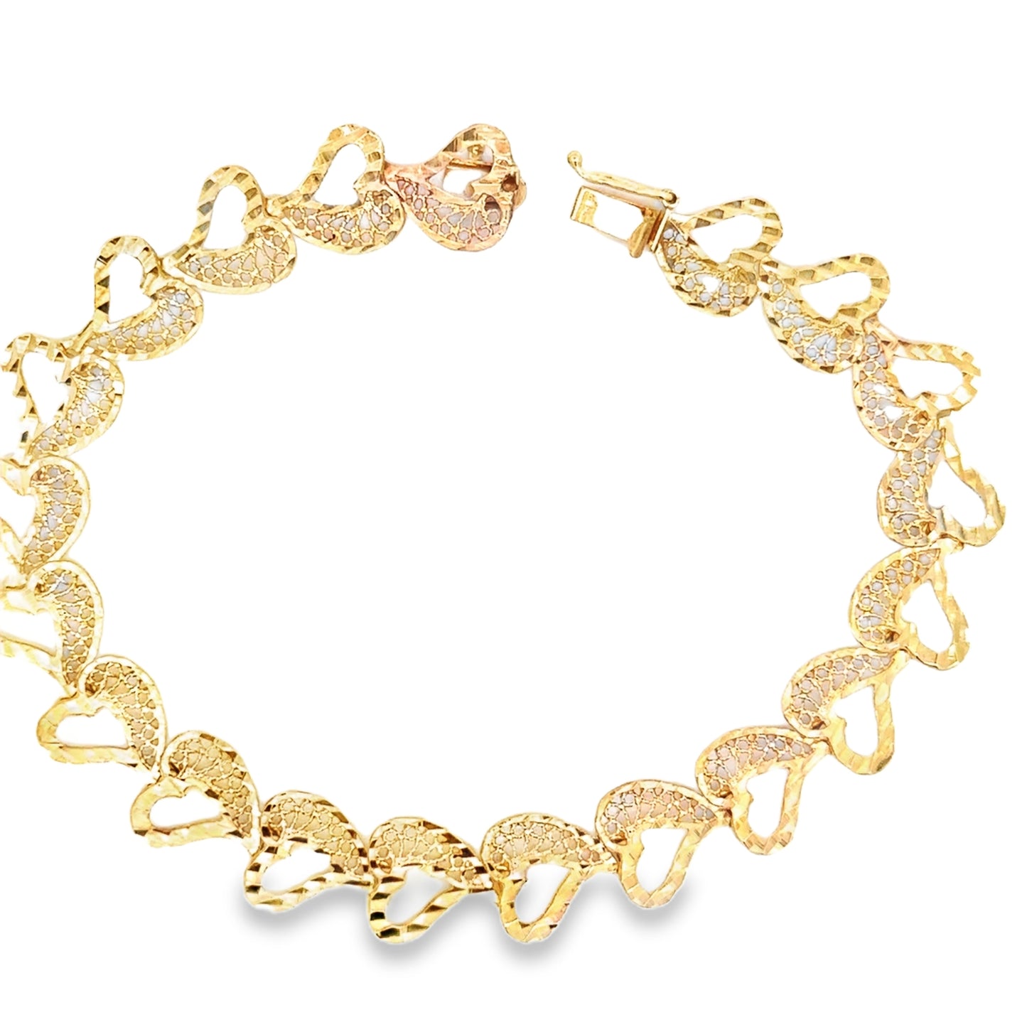 14kt yellow SOLID gold heart link bracelet VINTAGE