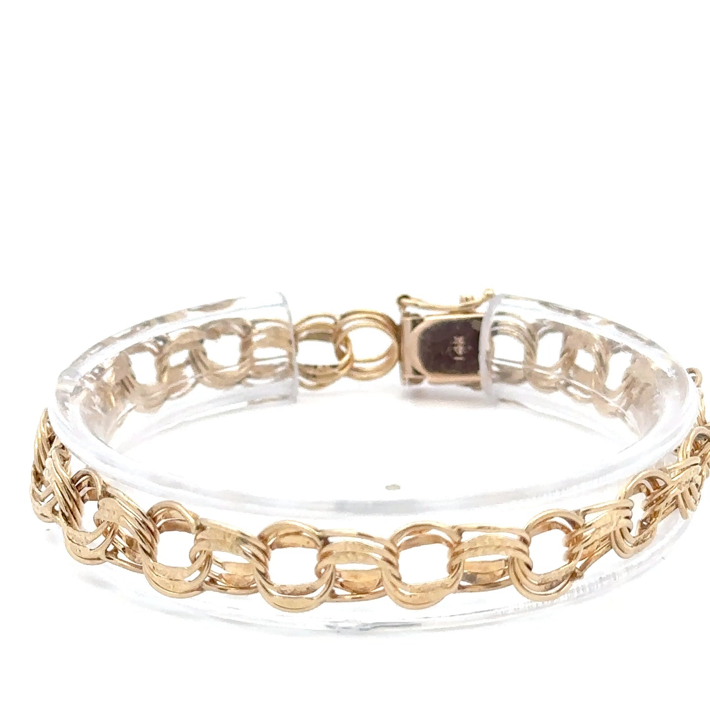 14 kt yellow  solid gold double link charm bracelet  estate